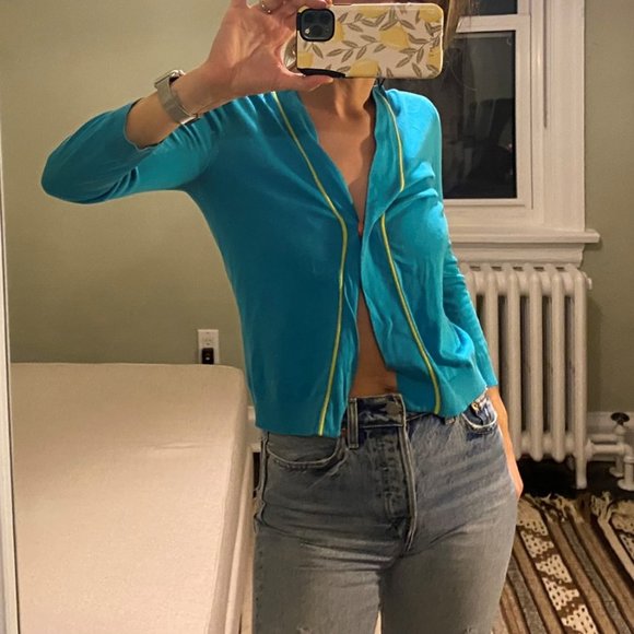 BCBG cropped turquoise one button cardigan - Picture 6 of 6